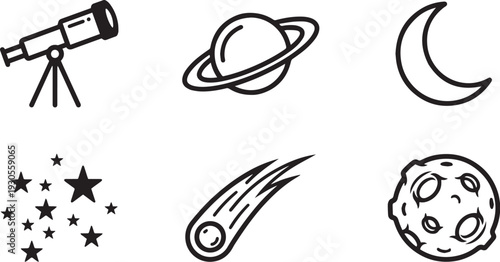 Minimalist Astronomy and Space Symbol Icons

