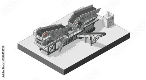 3D rendering of industrial machinery on a white platform.