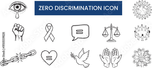 Zero discrimination icon set for equality and human rights