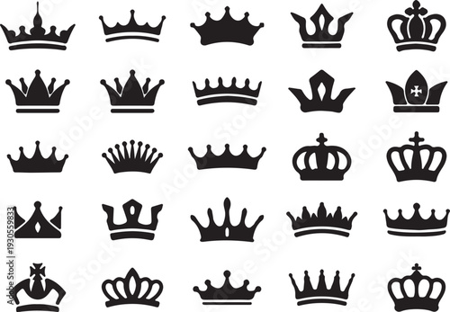 Royal Crowns: A collection of intricately designed crowns, each exuding regal elegance and symbolising authority.