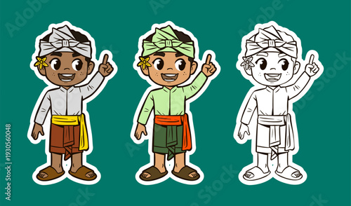 Cute Boy Pointing Up with a Smile Cartoon Character