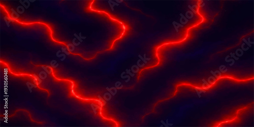 A fiery explosion background of red and orange lava texture features electric blue lightning energy and liquid motion through a hot science cell design illustration
