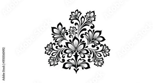 Elegant black and white floral illustration with intricate leaf patterns