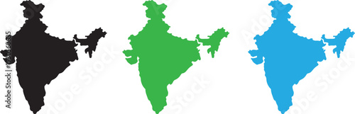 Three colored silhouettes of the map of india on a white background