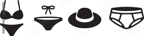 Black silhouette icons depicting various swimwear and undergarment items high quality