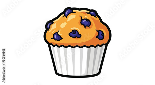 A vibrant illustration depicts a blueberry muffin with detailed frosting and a bold dark outline silhouette high quality professional modern elegant