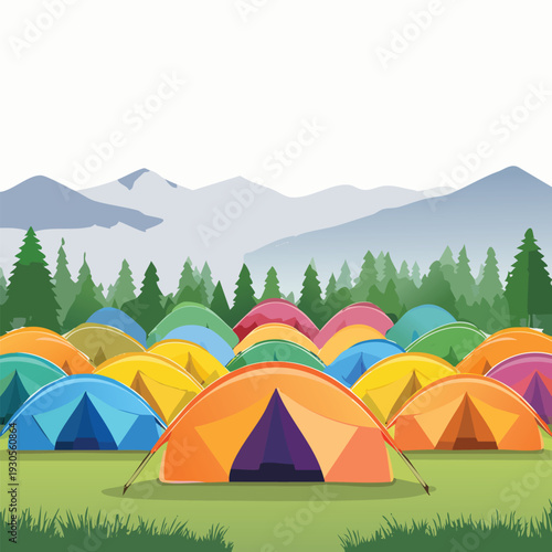 Colorful camping scene with tents in nature