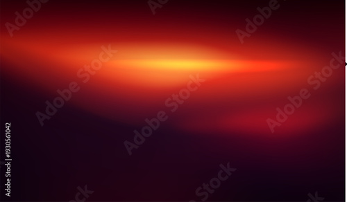 Warm orange and red light flare on dark background. Soft horizontal glowing spotlight effect for design overlay. Abstract fire or sunset color gradient beam.