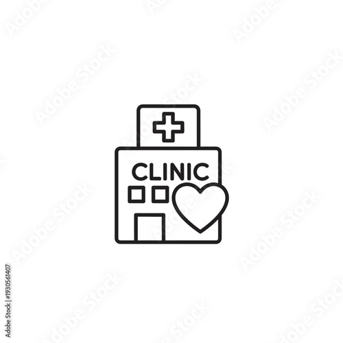 Medical Clinic Building with Heart Symbol, Healthcare Facility Illustration