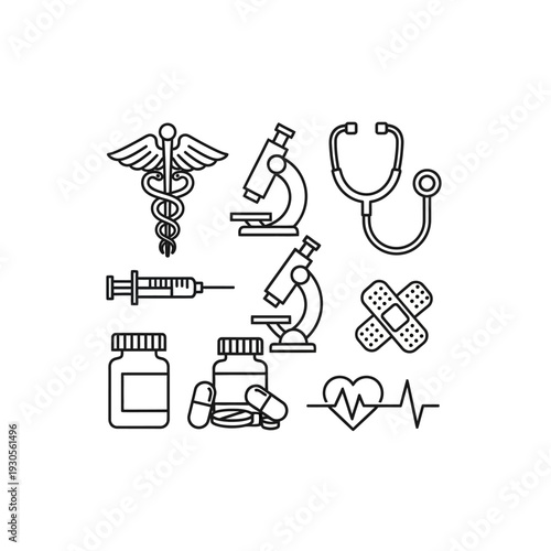 Medical Equipment and Healthcare Icons for Hospital and Clinic Settings