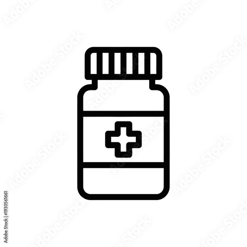 Medical Prescription Bottle with Cross Symbol for Healthcare and Medicine Storage