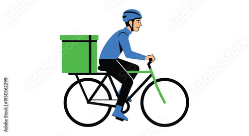 A delivery person rides a bicycle with a large green box showcasing a distinct graphic silhouette high quality professional detailed modern