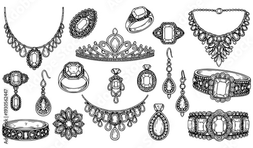 Intricate vintage jewelry engraving collection elegant ornamental line art