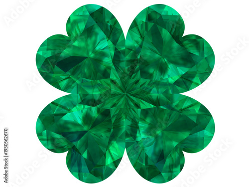 Green Gemstone Flower Cluster on Black Background (Faceted Crystal Pattern), Emerald-green faceted gemstone flower with brilliant sparkle and symmetry, isolated on black. Luxury abstract jewel design.