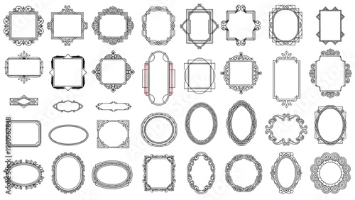 Collection of various ornate frames and borders on a plain background from a straightforward viewpoint