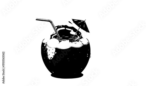 Tropical coconut cocktail summer beach vector art