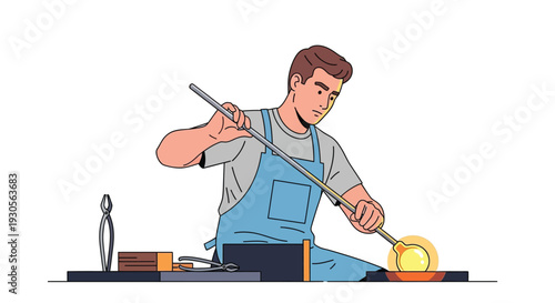 A craftsman meticulously shapes molten glass with tools demonstrating skilled artistry and precision a striking silhouette high quality professional detailed