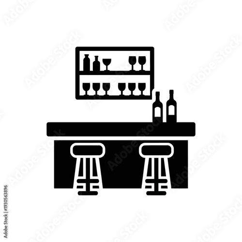 Minimalist Bar Counter with Shelves and Bottles Illustration for Hospitality Decor