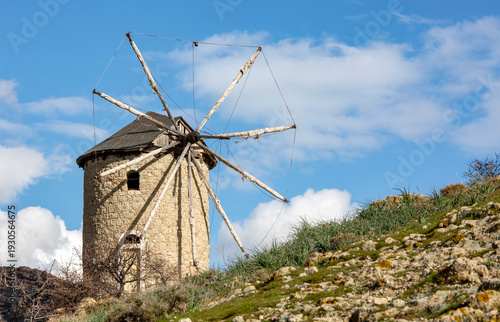 Fotografie Travel concept photo; Turkey Izmir Foca windmill