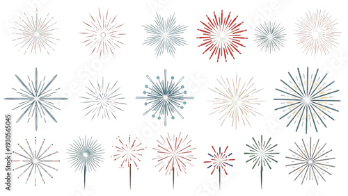 Collection of assorted fireworks displayed in various colors and patterns