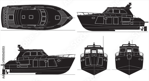 Speed Boat Blueprint – Luxury Motorboat Engineering CAD Technical Drawing
