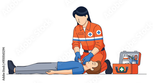 A paramedic provides emergency care performing cpr on a patient lying down depicted as a silhouette high quality professional detailed modern