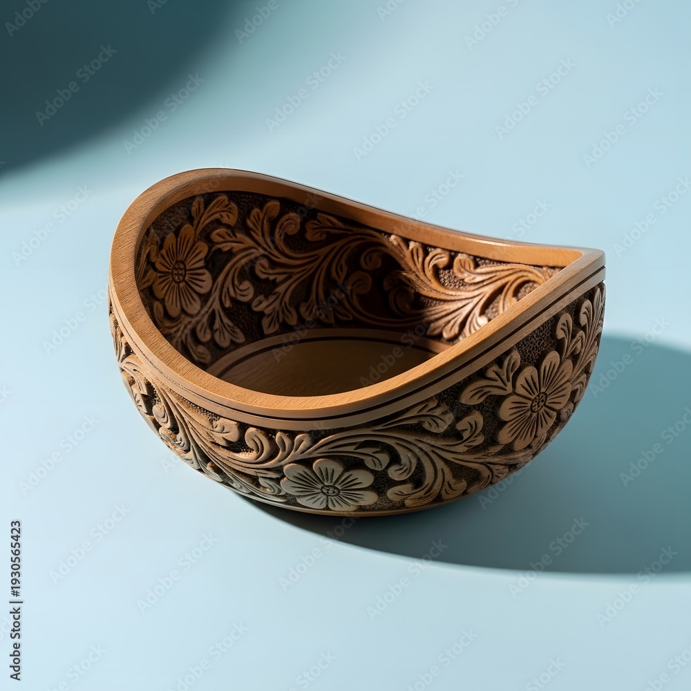 Fototapeta premium Floral and ethic design empty wooden bowl with clean background