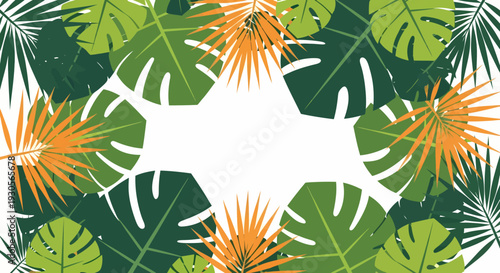 summer vacation template with tropical leaves and blank copy space