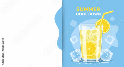 Summer vacation beach template with tropical drink and copy space
