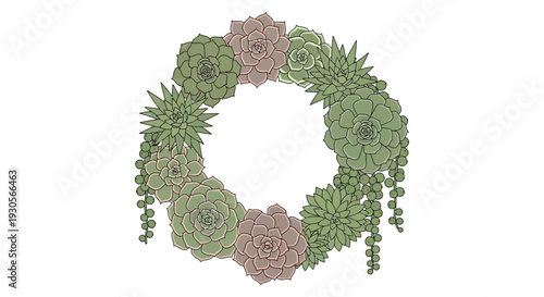 A circular arrangement of diverse succulents creates a natural botanical wreath design showcasing a striking silhouette high quality professional detailed modern