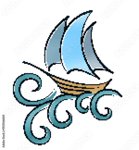 The pixel sailing vessel with big blue wave.