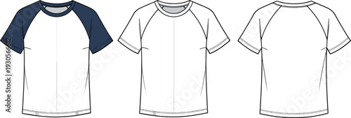 Technical fashion flat sketch vector set of raglan tshirt sweatpants mock neck sweatshirt zip hoodie anorak jacket dress trousers and pleated midi skirts