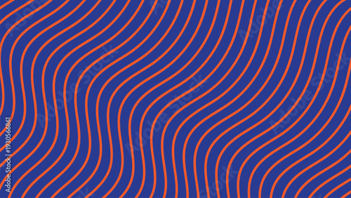 Vibrant orange wavy lines flowing across deep blue background.