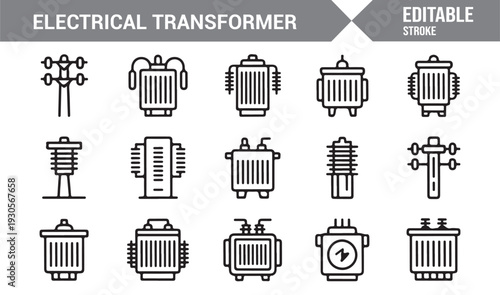 Professional Electrical Infrastructure Editable Stroke Icons