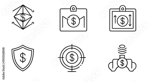 Financial icons and symbols with dollar sign and security elements