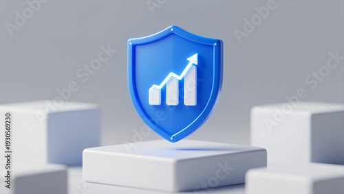 Blue Shield Icon with Upward Trending Graph Symbolizing Growth Protection and Security in Business Data Analytics 3d Render
