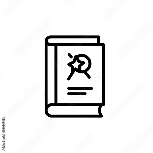 Minimalist Book Icon Illustration with a Magnifying Glass and Magic Sparkle