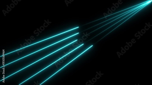 Cyan Neon Light Beams Streaking Across Black Background