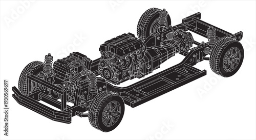 Vehicle Mechanical Blueprint – Automotive System CAD Technical Drawing
