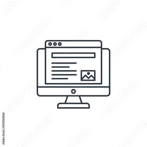 Minimalist Computer Screen Illustration with Web Page Elements for Technology and Digital Media Design