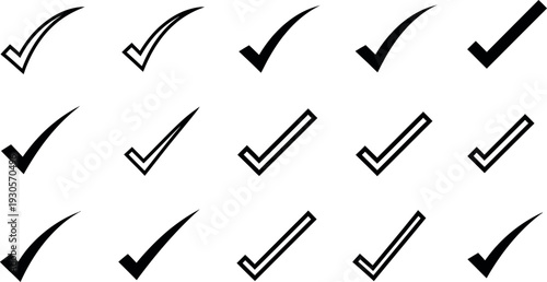 Collection of various black check marks on white background