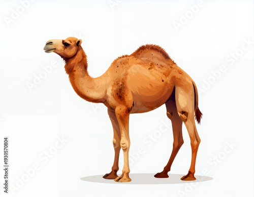 Wallpaper Mural Illustrated Single-Humped Camel Standing Side Profile Against White Background with Soft Shadow and Detailed Fur Texture for Desert Wildlife or Travel Themed Designs Torontodigital.ca