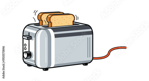 A stylized illustration of a silver toaster with two slices of golden brown toast popping up silhouette high quality professional detailed modern