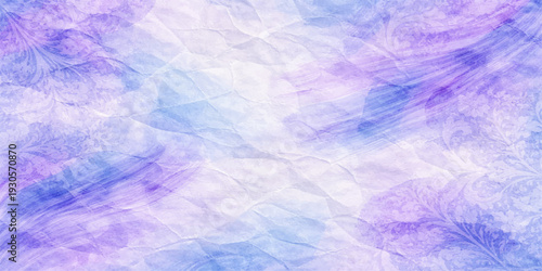 Abstract blue and pink watercolor background with a textured paint effect on crumpled paper pattern for an artistic violet and purple wallpaper design art backdrop