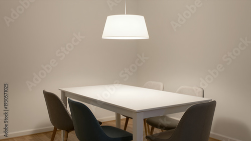 Wallpaper Mural Modern Minimalist Dining Table with Four Chairs and Pendant Light in Neutral-Toned Room Interior Design for Home or Restaurant Torontodigital.ca