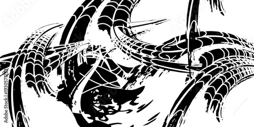 Black tire marks on road, Black rubber tire marks and tread marks, Tire trace track wheels texture and background, Auto tire tread grunge. Eps10