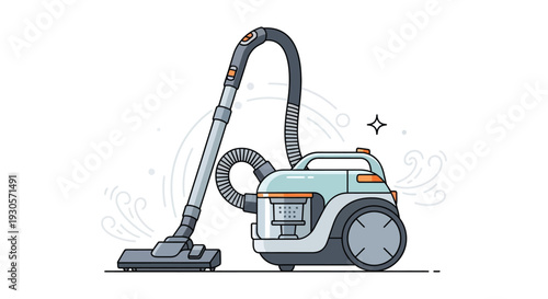 A colorful illustration of a modern vacuum cleaner with swirling dust particles presented as a silhouette high quality professional detailed elegant