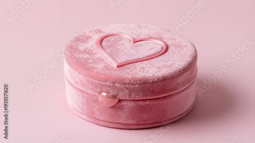 Wallpaper Mural Soft Pink Velvet Jewelry Box with Embroidered Heart Design and Small Metallic Heart Clasp Set Against a Matching Pastel Background Torontodigital.ca