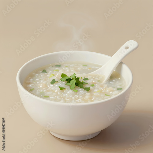 Wallpaper Mural Steaming Bowl of Creamy Porridge Garnished with Fresh Herbs in a White Ceramic Bowl Ready for Breakfast or Comfort Food Meal Torontodigital.ca