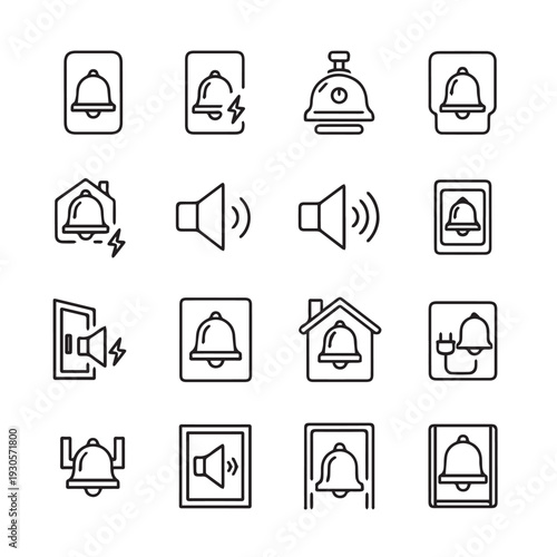 Doorbell Icons Set: Various Symbols for Home Security and Alerts Simple Line Art Style